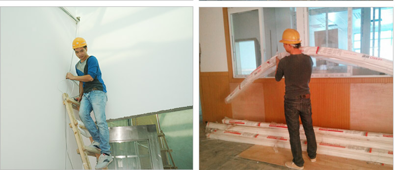 正在敷設線管施工人員 正在敷設線管施工人員